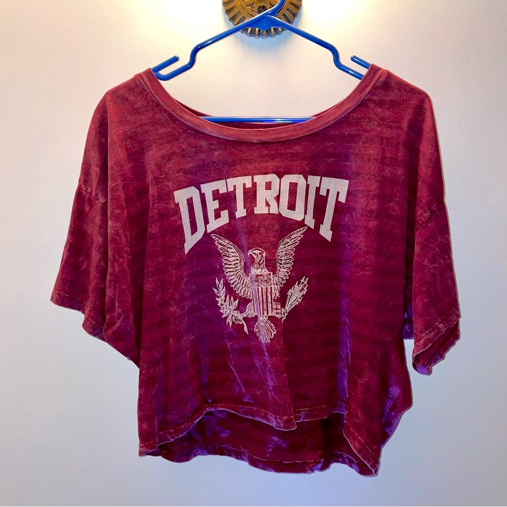 Buckle Detroit Maroon Boxy Striped Crop Top Eagle size S